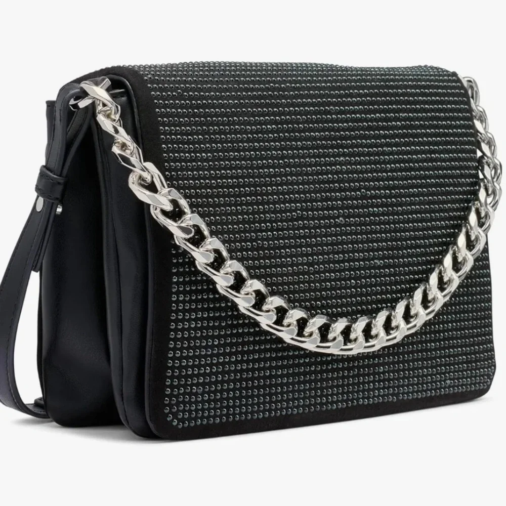 NEW DKNY Desiree Crystal Small Flap Black Crossbody Bag